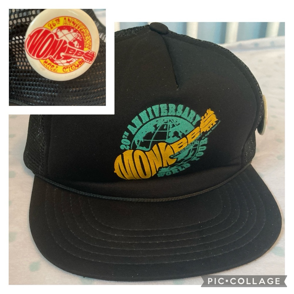 Vintage 80s Monkees Hat With Vtg Monkees Pin 60s-70s Band